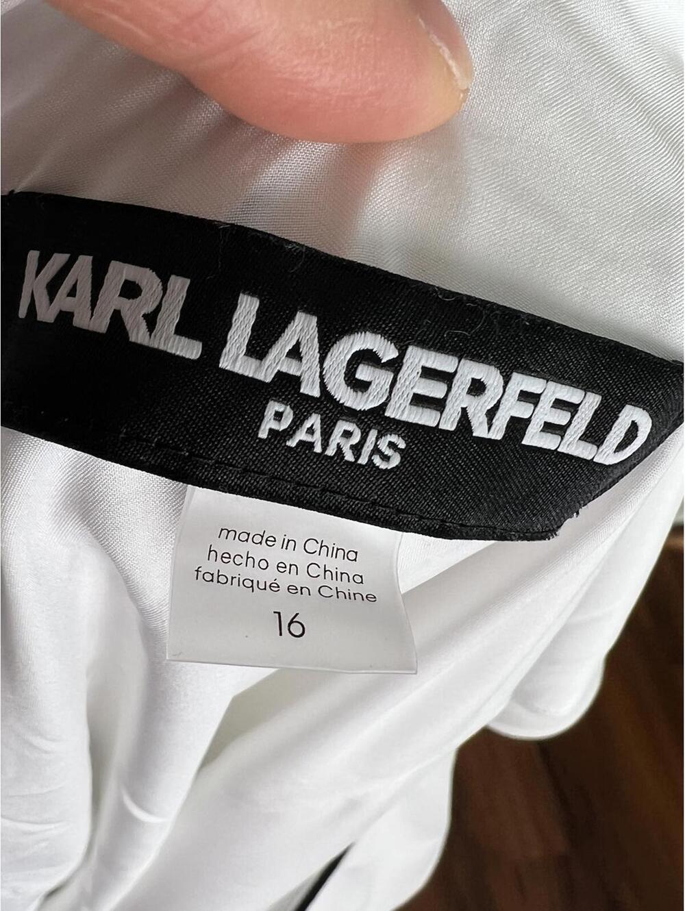 Karl Lagerfeld Paris White Ruffle Wrap Style Dress Size 16 - Picture 6 of 6
